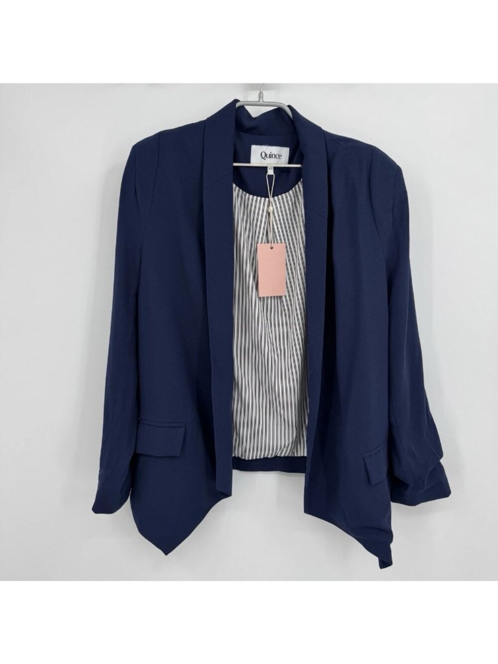 Quince Navy Blue Wrinkleless Crepe Open Front Blazer size XS Women's NWT